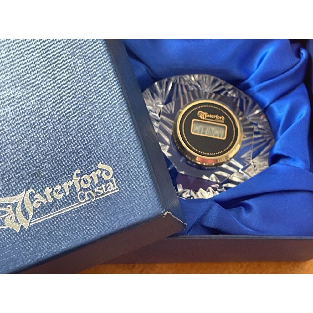 Untested Waterford Crystal “Lismore” Digital Desk Clock Paperweight- w/ Blue Box